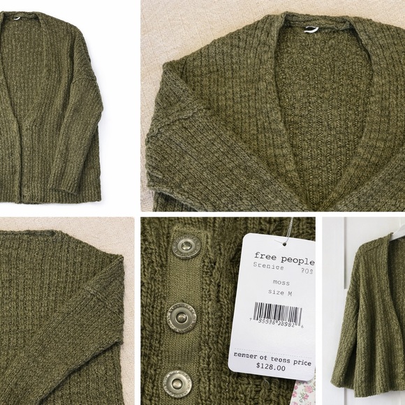 Free People Sweaters - Free People Moss Green Chunky Knit Cardigan Size M NWT